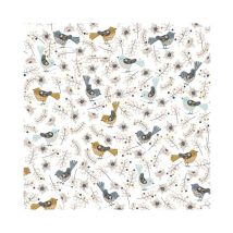 Tissu Poppy Popeline Coton Brossé Oiseaux Poppy Blanc Vendu Au Mètre