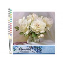 Peinture Par Numéro Figured'art - Pivoines Blanches - Kit De Loisir Créatif Diy Numéro D'Art Complet - 40x50cm Sans Châssis En Bois