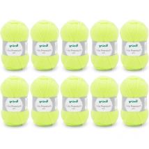 10 Pelotes De Laine - Jaune Fluo - 27 - 100% Acrylique - 3,5/4,5 Mm - Gründl - Lisa Premium