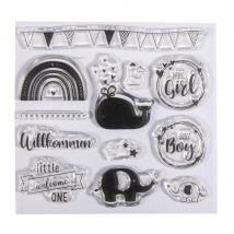 Clear Stamps willkommen Baby, 102,5x97mm, 12motifs, 1feuille - Rayher