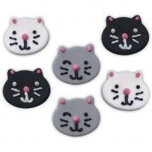 6 Décors Tête De Chat (2,5 Cm) - Sucre - CREATIVE PARTY