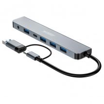 Urban Factory Hub Minee Usb-a/c Avec 7 Ports Multi-connecteur Ultra-rapide Usb 3.0 15cm Gris - Urban Factory