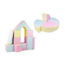Set De 15 Blocs En Mousse Le Jeu Rose Bleu Jaune Pastel - Velinda - Beige