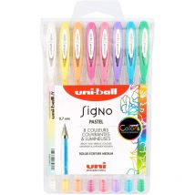 Stylos Roller - Encre Gel - Couleurs Pastel - Mine 1mm - 8 Teintes - Uni-ball