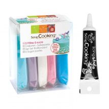 5 Pâtes À Sucre Sirène 80 G + Stylo De Glaçage Noir - Scrapcooking