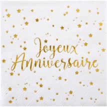 20 Petites Serviettes Joyeux Anniversaire Lamé Or - Annikids