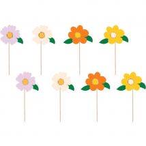 8 Pics Cake Toppers Fleurs 13 Cm - PartyDeco