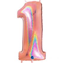 Ballon Géant Chiffre 1 Holographique Rose Gold (102 Cm) - GRABO