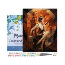 Peinture Par Numéro Figured'art Avec Cadre - Femme Assise Art Déco - Kit De Loisir Créatif Diy Numéro D'Art Complet - 40x50cm Toile Tendue Sur