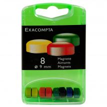 Boîte De 8 Aimants F9 - 9mm De Diamètre - Couleurs Assorties - Exacompta