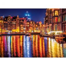Puzzle Ville D'Amsterdam Et Le Fleuve D Amstel Vue De Nuit 500 Pieces - Collection Paysage Pays-bas - Clementoni - 35037 - Clementoni
