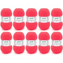10 Pelotes De Laine - Corail Fluo - 47 - 100% Acrylique - 3,5/4,5 Mm - Gründl - Lisa Premium