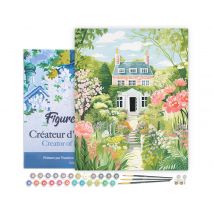 Peinture Par Numéro Figured'art Avec Cadre - Jardin De La Propriété - Kit De Loisir Créatif Diy Numéro D'Art Complet - 40x50cm Toile Tendue Sur