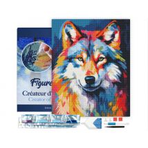 Diamond Painting Broderie Diamant Figured’art 40x50cm Toile Tendue Sur Châssis En Bois - Diamants Carrés - Loup Coloré Abstrait - Figured'Art