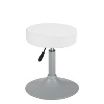 Tabouret Simili Rond Rembourré Pivotant Hauteur Réglable 43 À 57 Cm Yu (blanc Gris) - Kayelles