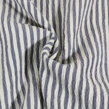 Tissu Seersucker Rayé Blanc Sur Fond Bleu - Au Mètre - Craftine