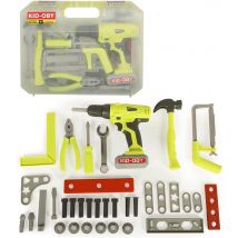 Kid-oby - Valise Outils 37 Pcs Très Complète - Scie, Perceuse Electrique, Tournevis, Embouts, Vis Écrous... - Jouet Bricolage Enfant Réaliste - Jeu