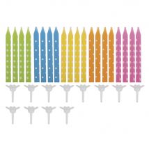 Bougies D'Annivers.av.fixation,coul.ass., Colore, 6,4cm,20bougies,12fixat. 1 Set - Rayher