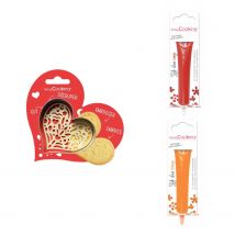 Kit Pour Biscuit En Relief Coeur + 2 Stylos Au Chocolat Rouge Et Orange - Scrapcooking