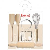 Lot De 6 Ustensiles Enfant En Bois - Rouleau, Fouet, Spatule, Cuillère, Découpoirs - Ookies