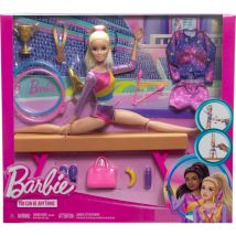 Coffret Gymnastique : Poutre Avec Poupée Barbie + Accessoires - 22 Pièces - Poupée Mannequin - Mattel - Hrg52 - Mattel