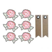 Autocollants 3d Ø 4 Cm Rose Sur Fond Gris + 20 Étiquettes Kraft Fanion - Youdoit