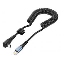 Câble Spiralé Usb-c Vers Iphone / Ipad Lightning Coudé 90°, Noir 1,2m - Avizar