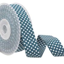 Bobine 15m Ruban Pois Polyester Bleu Canard Et Blanc - MyMercerie