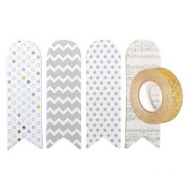 80 Marque-page Adhésifs Blancs À Motifs + Masking Tape Doré À Paillettes 5 M - Youdoit