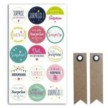 15 Pastilles Autocollantes Cadeau Surprise + 20 Étiquettes Kraft Fanion - Youdoit