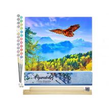 Peinture Par Numéro Figured'art - Aigle Et Paysage De Suisse - Kit De Loisir Créatif Diy Numéro D'Art Complet - 40x50cm Toile Roulée + Châssis En Bois