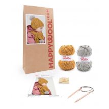 Kit Tricot Bonnet Echarpe Laine Tiffany Miel 4a - Phildar