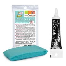Pâte À Sucre Bleu Clair 100 G + Stylo De Glaçage Noir - Scrapcooking