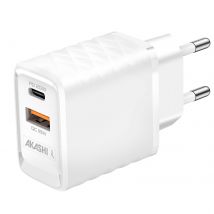 Chargeur Secteur 15w Double Usb-a Qc 3.0 + Usb-c Pd Charge Rapide Akashi Blanc