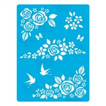 Pochoir Plastique Souple Réutilisable 18,5 X 14,5 Cm Fabrika Decoru Rose Hirondelle 183 - FABRIKA DECORU