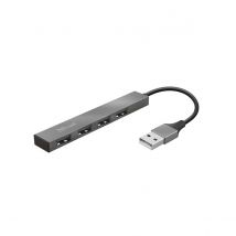 Trust Mini Hub Usb-a 2.0 Vers 4 Ports Usb 480mbps Modèle Halyx En Aluminium Argent