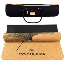 Tapis Yoga Antidérapant Liège-caoutchouc Naturel Ginkgos Yinyang 183x66x0,5cm Sangle + Sac Transport - Yogaterrae