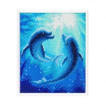 Crystal Art Kit Broderie Diamant Avec Cadre Blanc 21x25cm - Dauphins - Crystal Art