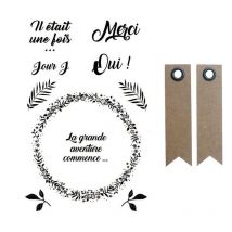 Tampons Transparents 9 X 14 Cm Amour & Mariage + 20 Étiquettes Kraft Fanion - Youdoit