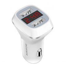 Borofone Chargeur Voiture Avec 2 Ports Usb-a Et Écran Lcd Charge Rapide Blanc