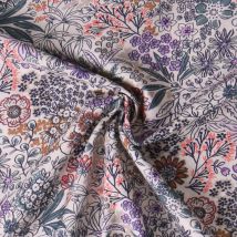 Tissu Popeline De Coton Amandine Fleurs Violettes Sur Fond Ecru - Craftine