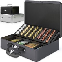 Caisse À Monnaie Professionnelle Xl 36x27x11cm- Coffret Monnaie Acier- Monnayeur, 2 Clés Compartiments Monnaie-poignée Robuste- Acropaq - Acropaq