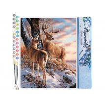 Peinture Par Numéro Figured'art - Cerfs En Hiver - Kit De Loisir Créatif Diy Numéro D'Art Complet - 40x50cm Sans Châssis En Bois