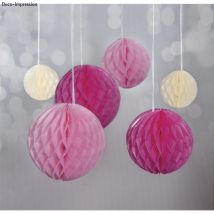 Boules Alvéolées À Suspendre, 5/8/10cm Coul. Assorties, 6pces, Pink/rose/beige - Rayher