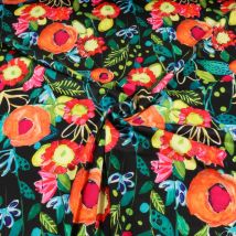 Tissu Jersey Imprimé Fleurs Éclatantes Sur Fond Noir - Au Mètre - Craftine