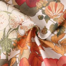 Tissu Polycoton Fleurs D'Automne Orange Sur Fond Ecru - Craftine