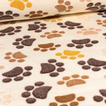 Tissu Doudou Patoune Sur Fond Beige - Au Mètre - Craftine
