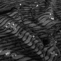 Tissu Mousseline Sequins Ondea Extensible Motifs Franges Noirs Sur Fond Noir - Craftine