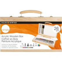 Peinture Acrylique - Valise Bois - 14 Tubes + 4 Marqueurs + Pinceaux + Accessoires - Daler Rowney