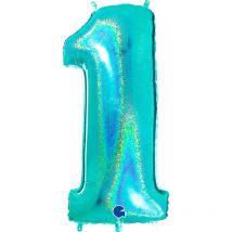 Ballon Géant Chiffre 1 Holographique Tiffany (102 Cm) - Grabo